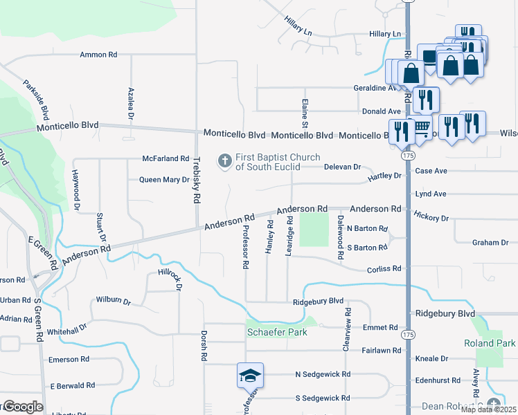 map of restaurants, bars, coffee shops, grocery stores, and more near 4800 Anderson Road in Lyndhurst