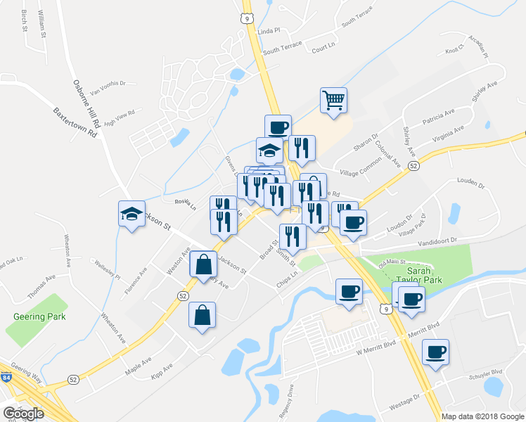 map of restaurants, bars, coffee shops, grocery stores, and more near 1106 Main Street in Fishkill