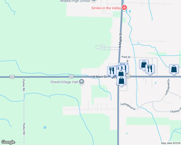 map of restaurants, bars, coffee shops, grocery stores, and more near 124 U.S. 322 in Orwell