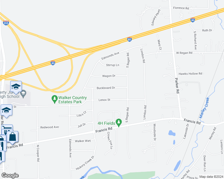 map of restaurants, bars, coffee shops, grocery stores, and more near 800 Buckboard Drive in New Lenox