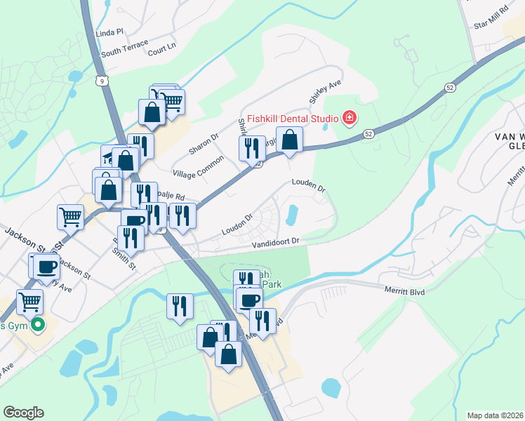 map of restaurants, bars, coffee shops, grocery stores, and more near 22(3A) Village Park Drive in Fishkill