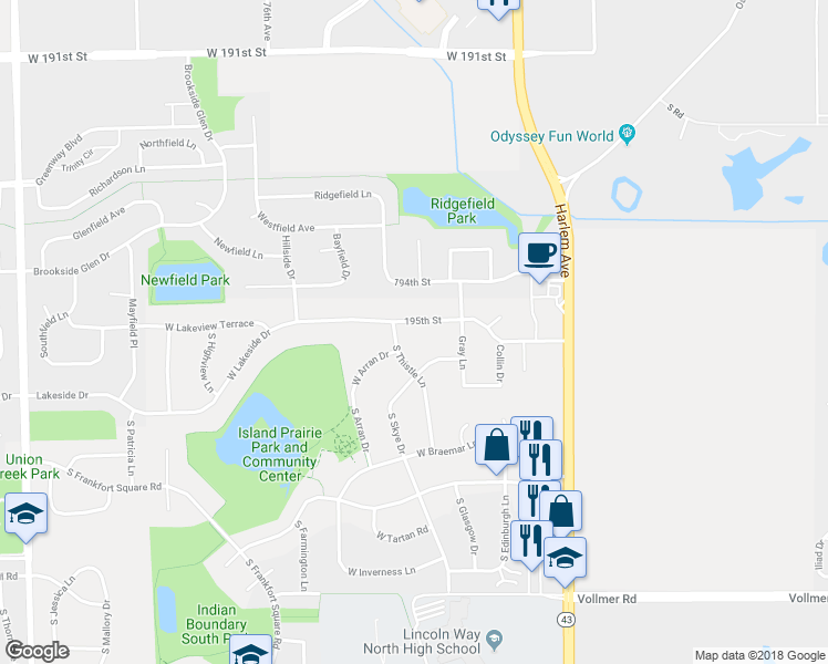 map of restaurants, bars, coffee shops, grocery stores, and more near 7349 West Lakeside Drive in Frankfort