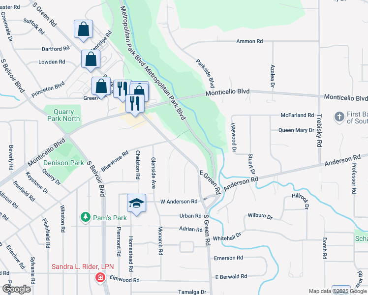 map of restaurants, bars, coffee shops, grocery stores, and more near 903 South Green Road in South Euclid