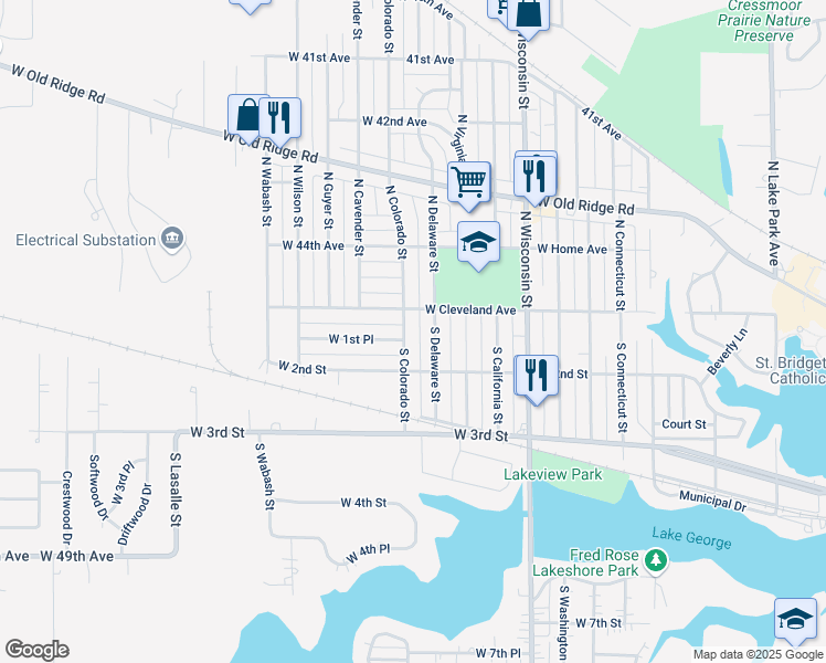 map of restaurants, bars, coffee shops, grocery stores, and more near 1204 West Cleveland Avenue in Hobart