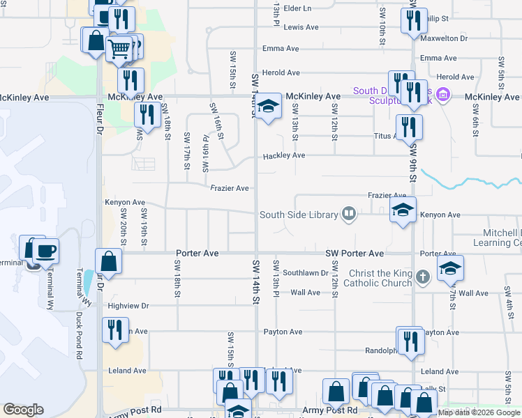 map of restaurants, bars, coffee shops, grocery stores, and more near 5319 Southwest 14th Street in Des Moines