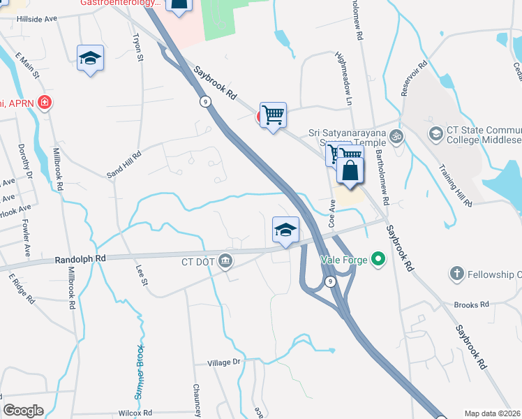 map of restaurants, bars, coffee shops, grocery stores, and more near 224 Randolph Road in Middletown