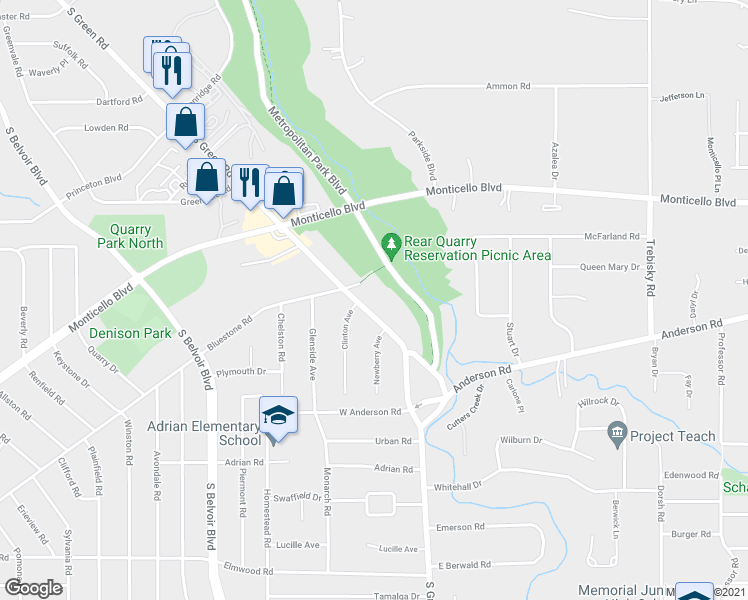 map of restaurants, bars, coffee shops, grocery stores, and more near 903 South Green Road in South Euclid
