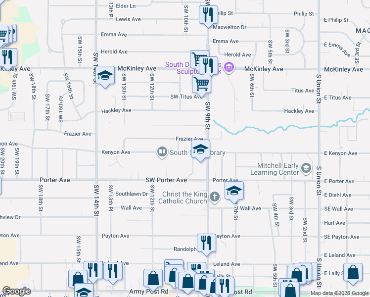 map of restaurants, bars, coffee shops, grocery stores, and more near 911 Frazier Avenue in Des Moines