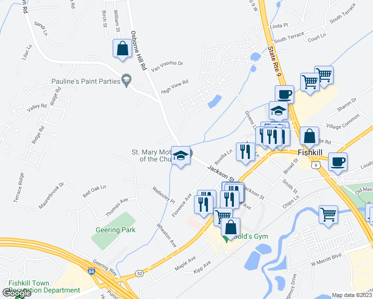 map of restaurants, bars, coffee shops, grocery stores, and more near 115 Jackson Street in Fishkill
