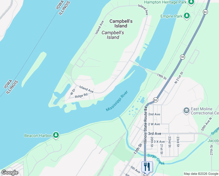 map of restaurants, bars, coffee shops, grocery stores, and more near 524 Island Avenue in East Moline