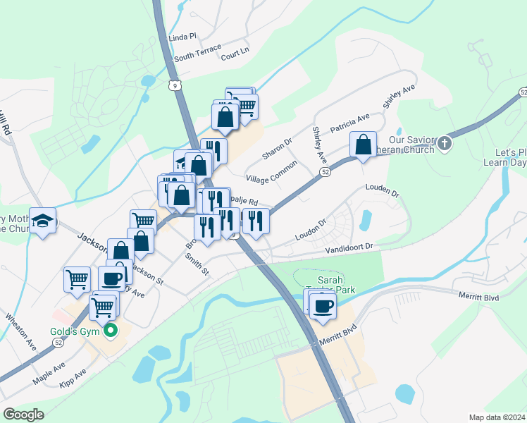map of restaurants, bars, coffee shops, grocery stores, and more near 1255 Hopewell Avenue in Fishkill