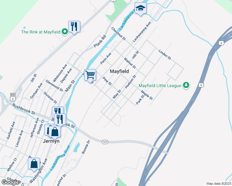 map of restaurants, bars, coffee shops, grocery stores, and more near 528 Hill Street in Mayfield