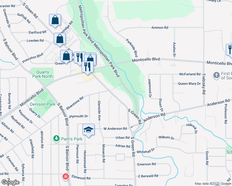 map of restaurants, bars, coffee shops, grocery stores, and more near 903 South Green Road in South Euclid