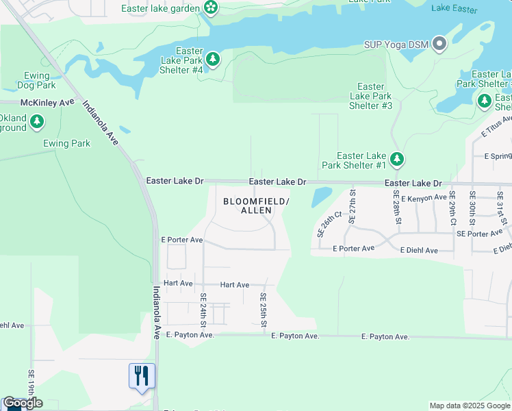 map of restaurants, bars, coffee shops, grocery stores, and more near in Des Moines