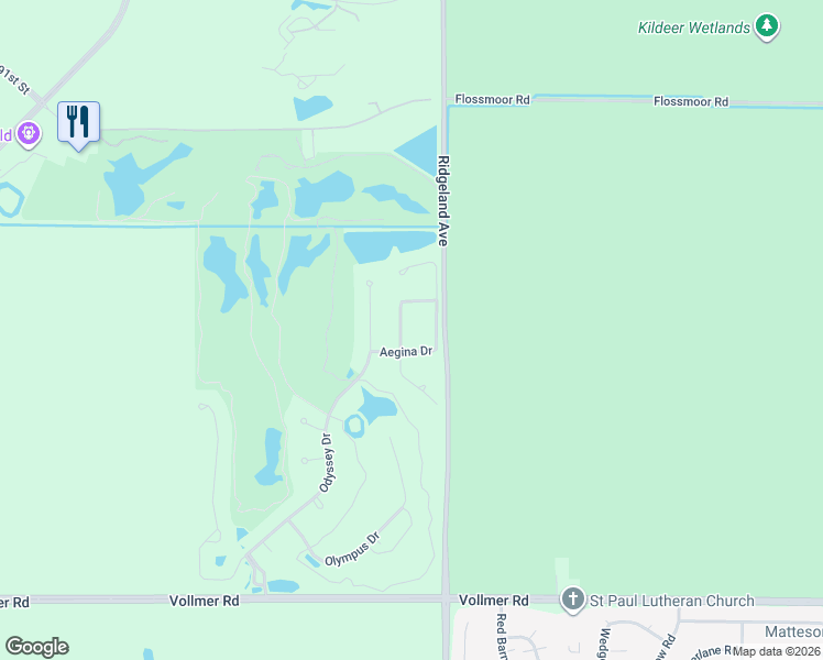 map of restaurants, bars, coffee shops, grocery stores, and more near 45 Corinth Drive in Tinley Park