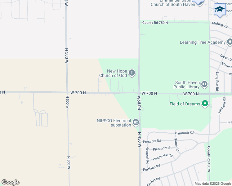 map of restaurants, bars, coffee shops, grocery stores, and more near 442-450 West 700 North in Valparaiso
