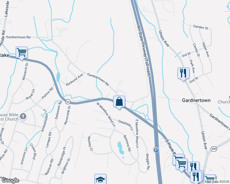 map of restaurants, bars, coffee shops, grocery stores, and more near 642 Gardnertown Road in Newburgh