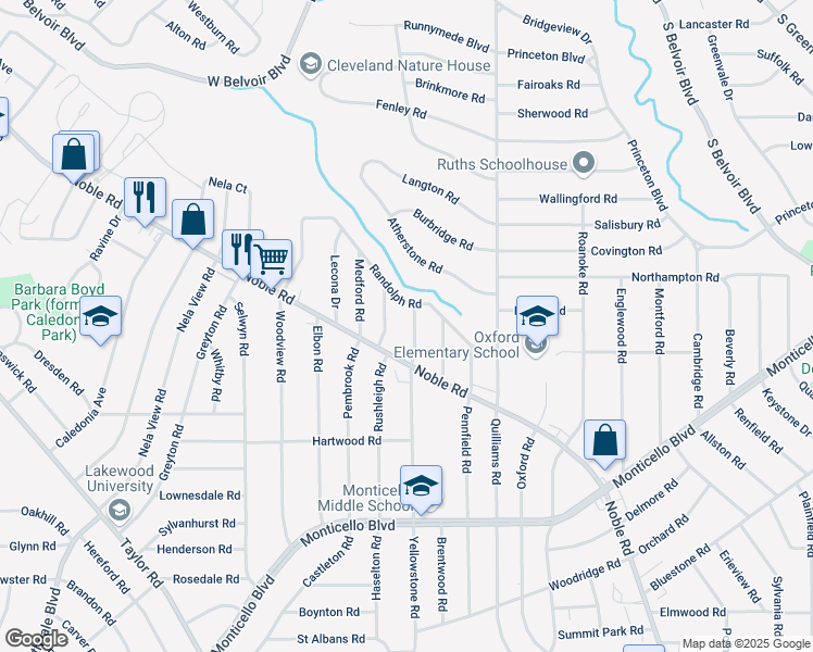 map of restaurants, bars, coffee shops, grocery stores, and more near 904 Yellowstone Road in Cleveland Heights