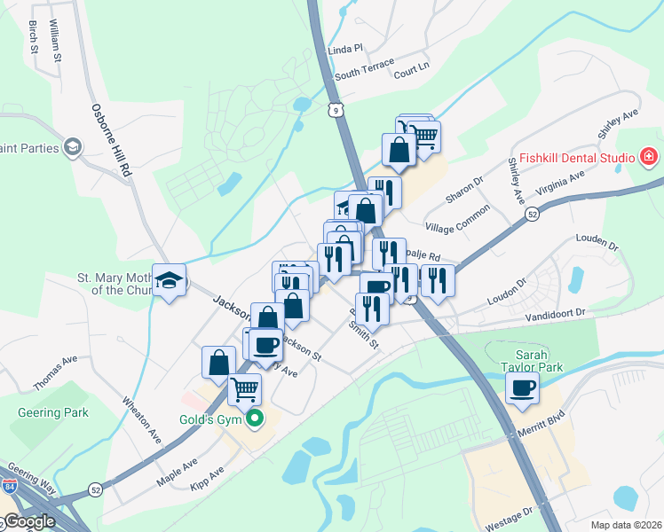 map of restaurants, bars, coffee shops, grocery stores, and more near 16 Academy Street in Fishkill