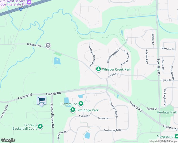 map of restaurants, bars, coffee shops, grocery stores, and more near 19403 Woodedge Lane in Mokena
