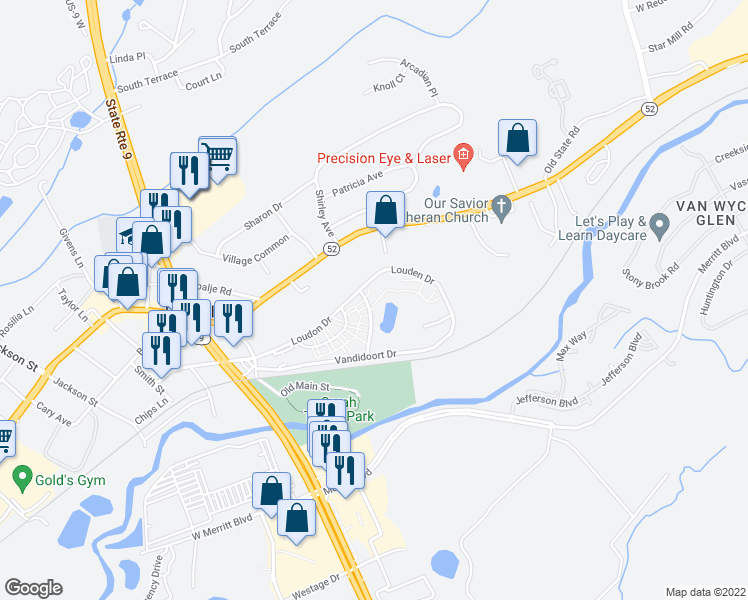 map of restaurants, bars, coffee shops, grocery stores, and more near 1-4 Loudon Drive in Fishkill