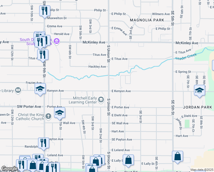 map of restaurants, bars, coffee shops, grocery stores, and more near 5312 South Union Street in Des Moines