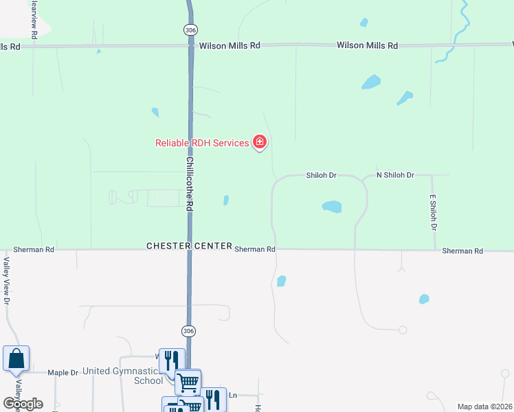 map of restaurants, bars, coffee shops, grocery stores, and more near 12246 West Shiloh Drive in Chesterland