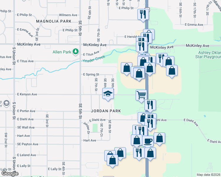 map of restaurants, bars, coffee shops, grocery stores, and more near 5301 Southeast 9th Street in Des Moines