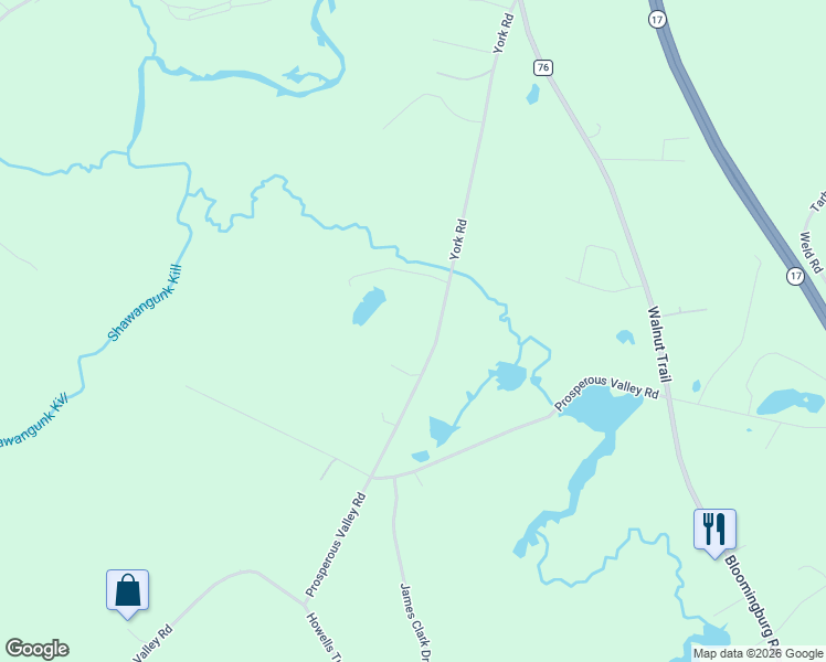 map of restaurants, bars, coffee shops, grocery stores, and more near 85 York Road in Bloomingburg