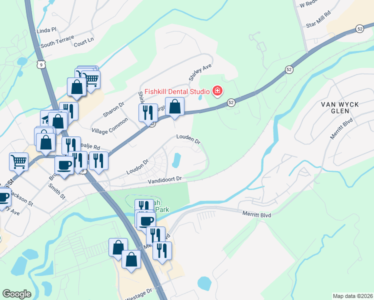 map of restaurants, bars, coffee shops, grocery stores, and more near 6 04 Loudon Drive in Fishkill