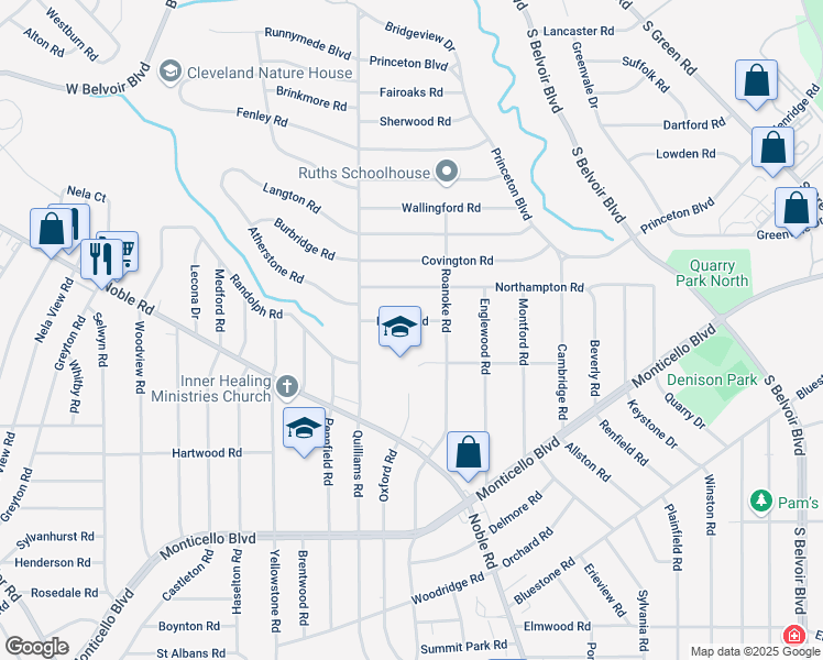 map of restaurants, bars, coffee shops, grocery stores, and more near 3779 Lowell Road in Cleveland Heights