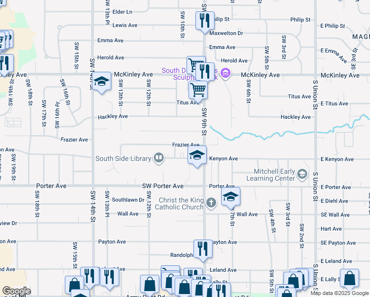 map of restaurants, bars, coffee shops, grocery stores, and more near 911 Frazier Avenue in Des Moines