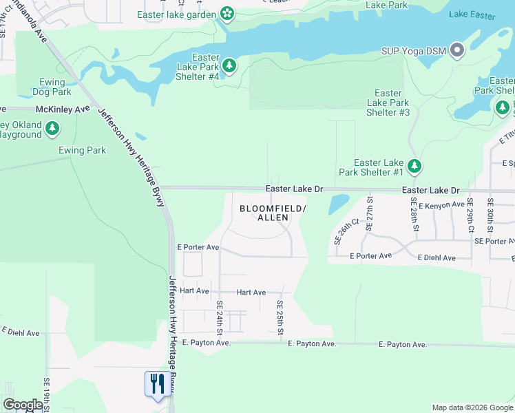 map of restaurants, bars, coffee shops, grocery stores, and more near in Des Moines