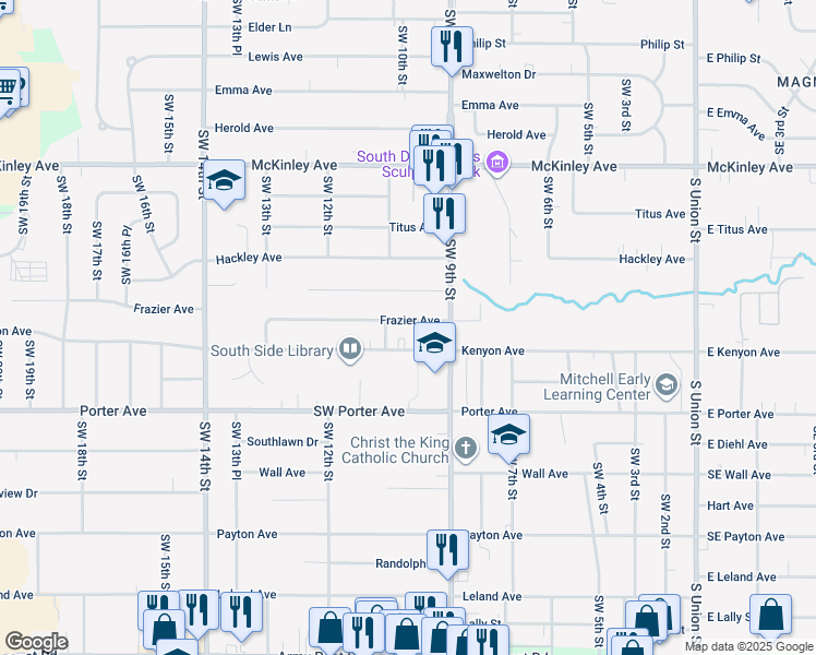 map of restaurants, bars, coffee shops, grocery stores, and more near 911 Frazier Avenue in Des Moines