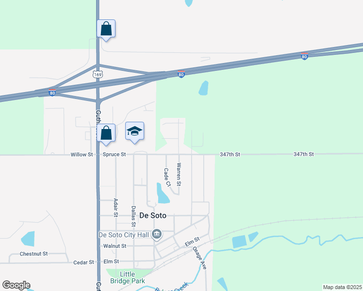 map of restaurants, bars, coffee shops, grocery stores, and more near 1005 Warren Street in De Soto