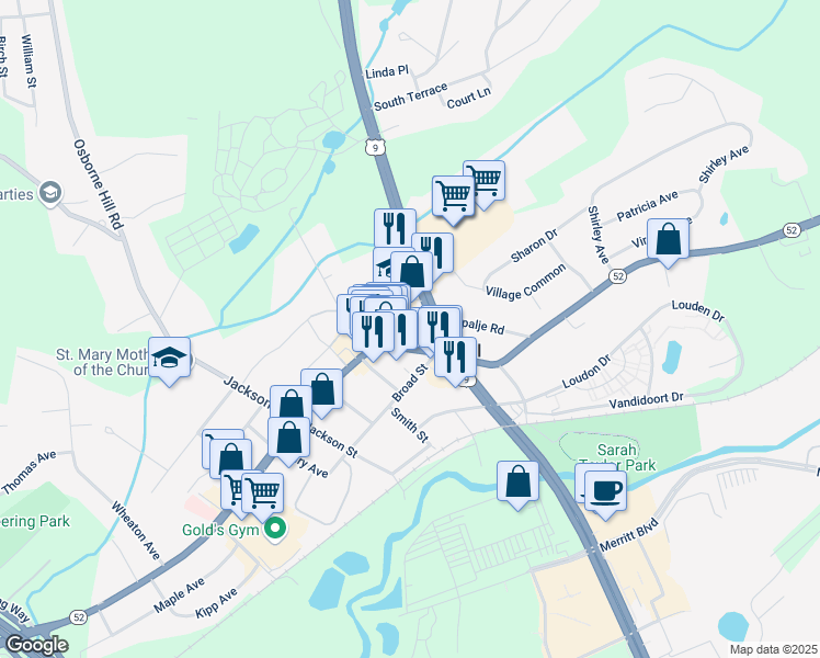 map of restaurants, bars, coffee shops, grocery stores, and more near 717 U.S. 9 in Fishkill