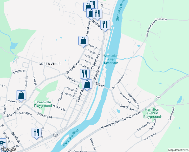 map of restaurants, bars, coffee shops, grocery stores, and more near 532 North Main Street in Norwich