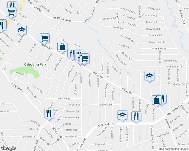 map of restaurants, bars, coffee shops, grocery stores, and more near in Cleveland Heights
