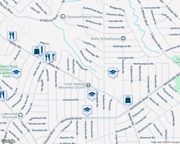 map of restaurants, bars, coffee shops, grocery stores, and more near 3658 Randolph Rd in Cleveland Heights