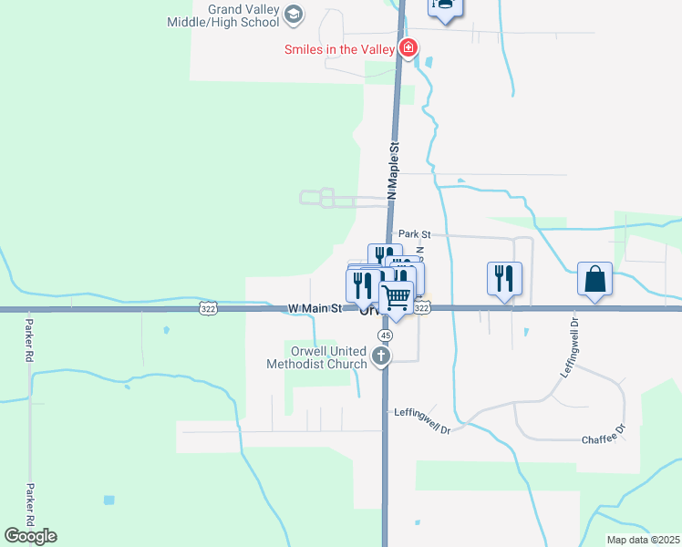 map of restaurants, bars, coffee shops, grocery stores, and more near 61 North Maple Street in Orwell