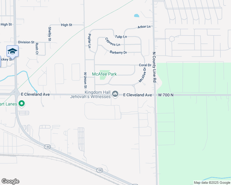 map of restaurants, bars, coffee shops, grocery stores, and more near 2712 East Cleveland Avenue in Hobart