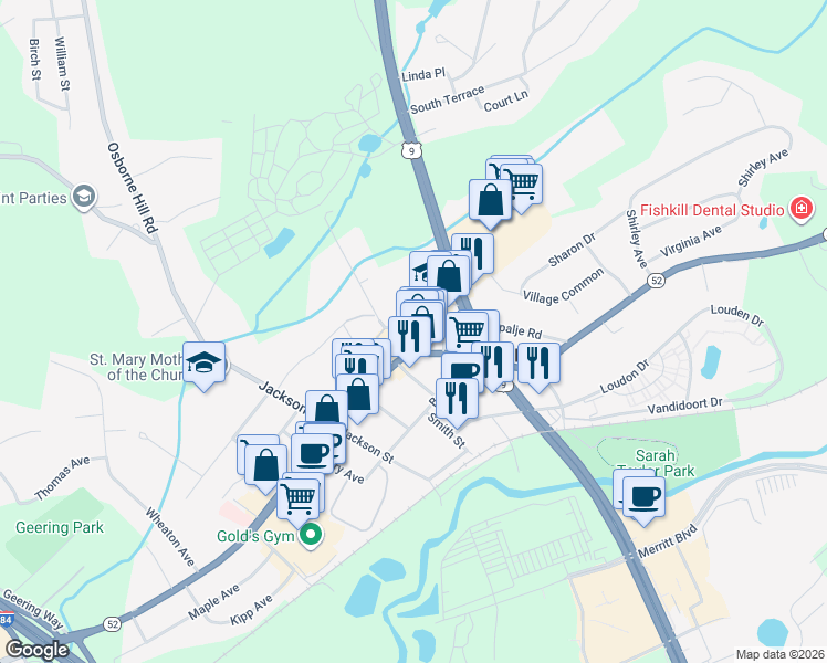 map of restaurants, bars, coffee shops, grocery stores, and more near 16 Academy St in Fishkill