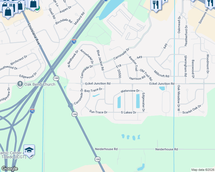 map of restaurants, bars, coffee shops, grocery stores, and more near 26450 Summer Trace Drive in Perrysburg