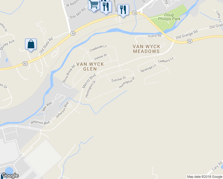 map of restaurants, bars, coffee shops, grocery stores, and more near 825 Huntington Drive in Fishkill