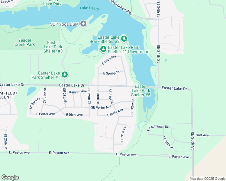 map of restaurants, bars, coffee shops, grocery stores, and more near 3145 Easter Lake Drive in Des Moines