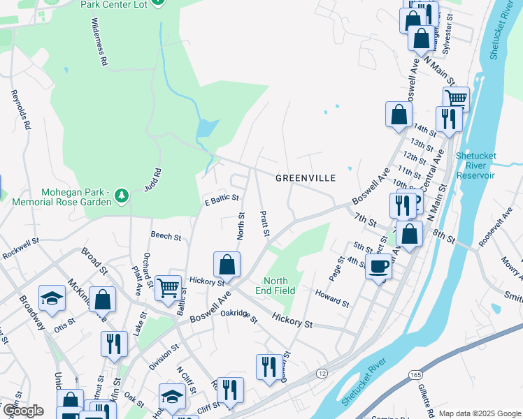 map of restaurants, bars, coffee shops, grocery stores, and more near 48 Pratt Street in Norwich