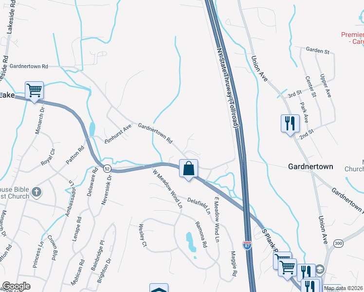 map of restaurants, bars, coffee shops, grocery stores, and more near 644 Gardnertown Road in Newburgh
