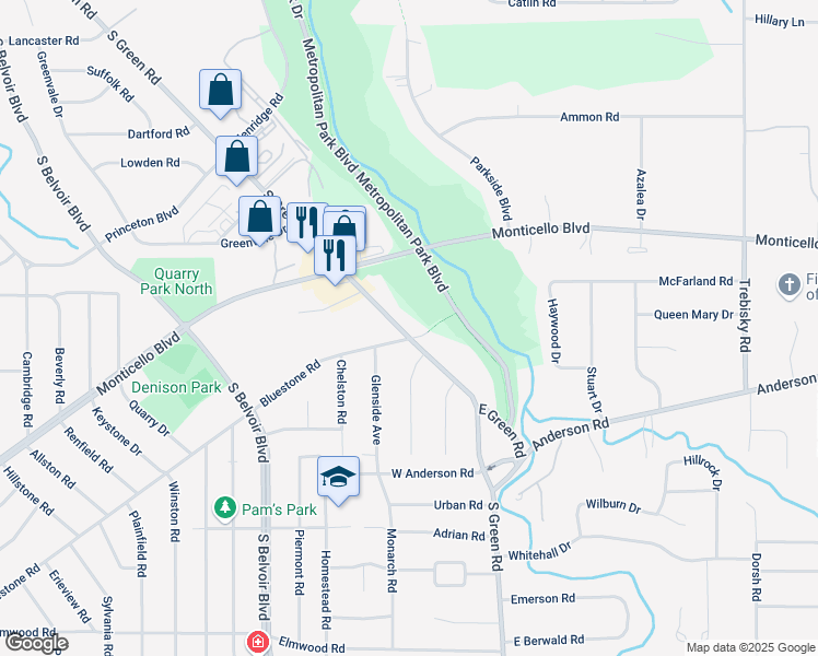map of restaurants, bars, coffee shops, grocery stores, and more near 859 South Green Road in South Euclid