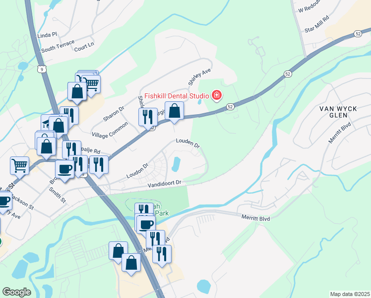 map of restaurants, bars, coffee shops, grocery stores, and more near 6 04 Loudon Drive in Fishkill