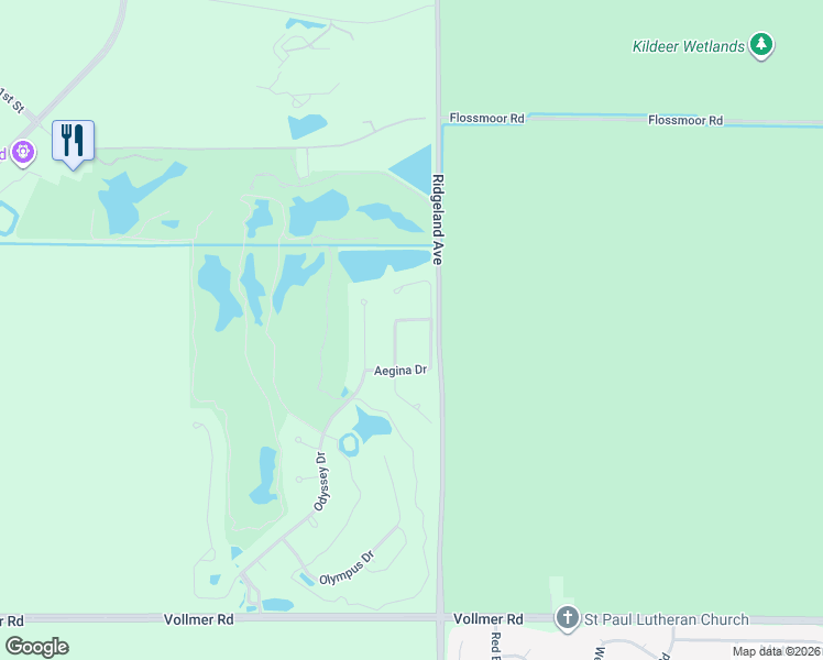 map of restaurants, bars, coffee shops, grocery stores, and more near 61 Corinth Drive in Tinley Park